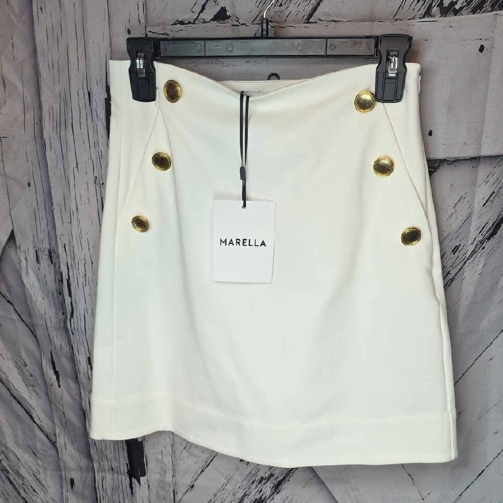 Marella Ivory Mini Skirt with Gold Accents Size 4